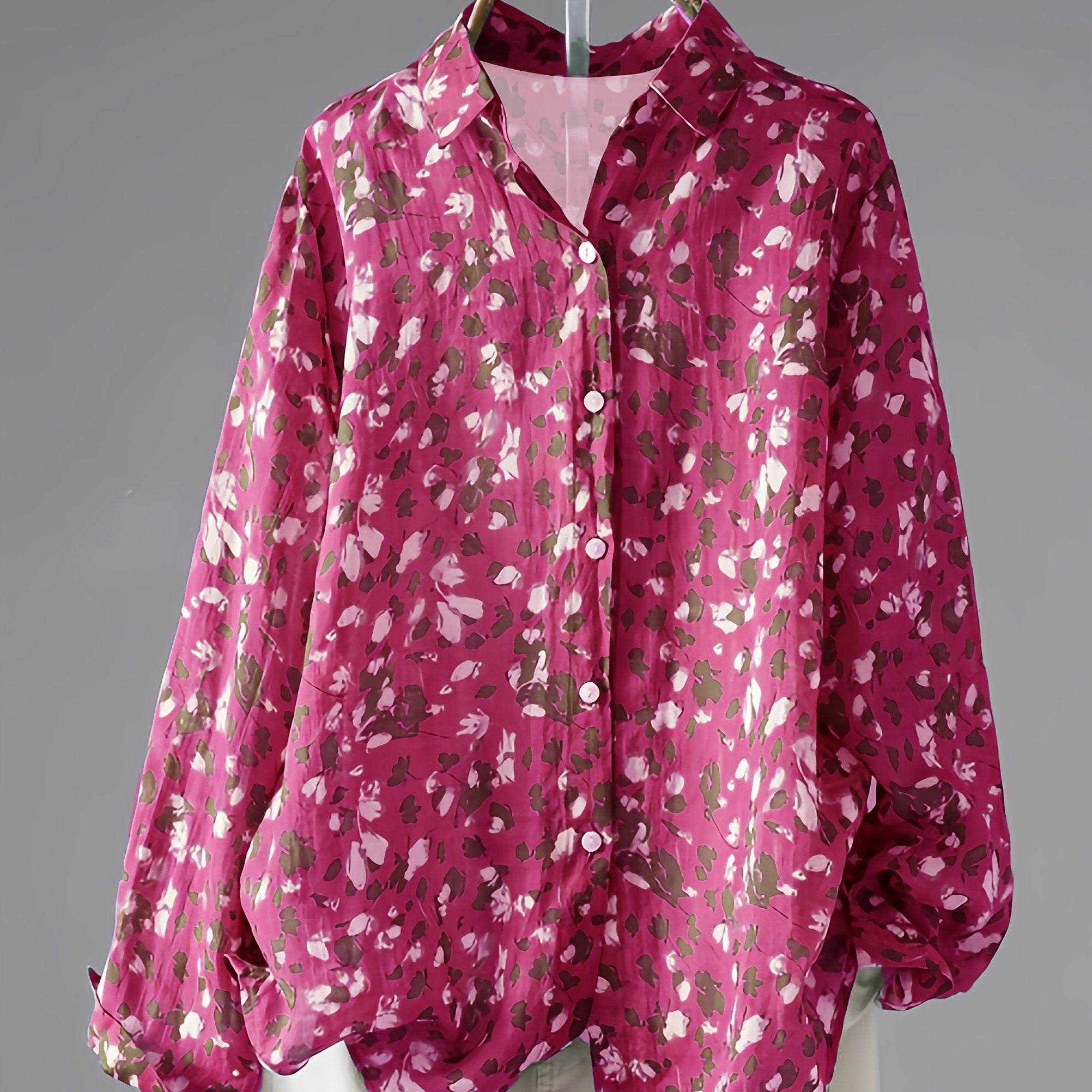 Women's Large Size Printed Long Sleeve Shirt Casual Fashion Elegant