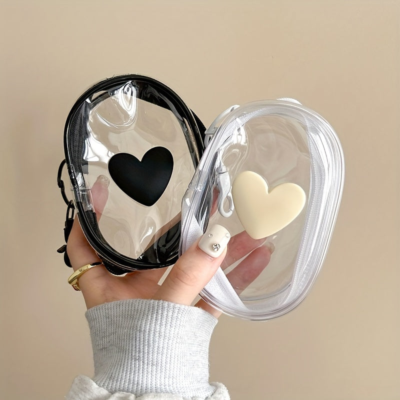 Waterproof Heart-Shaped PVC Cable Organizer Bag with Keychain for Headphones and Accessories