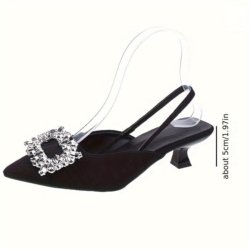 Women's Kitten Heel Sandals with Rhinestone Buckle Pointed Toe All-Season Light Green Beige Black