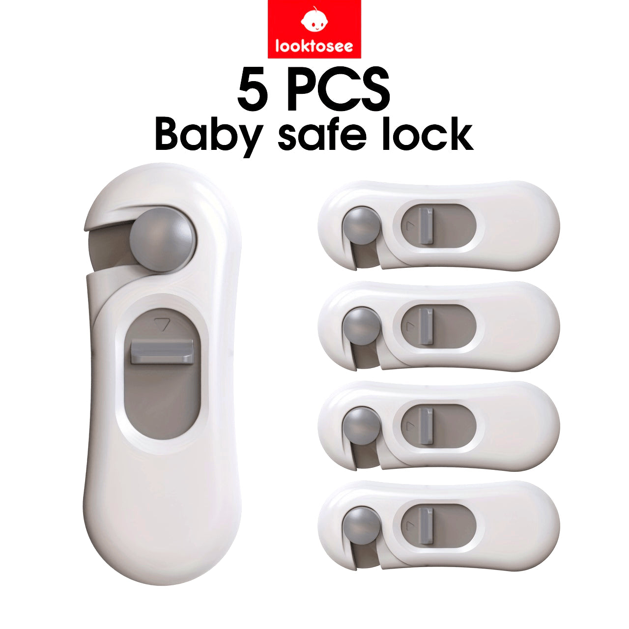 Child Safety Locks 5-Pack for Cabinets Drawers Refrigerator Oven BPA-Free Gray Plastic