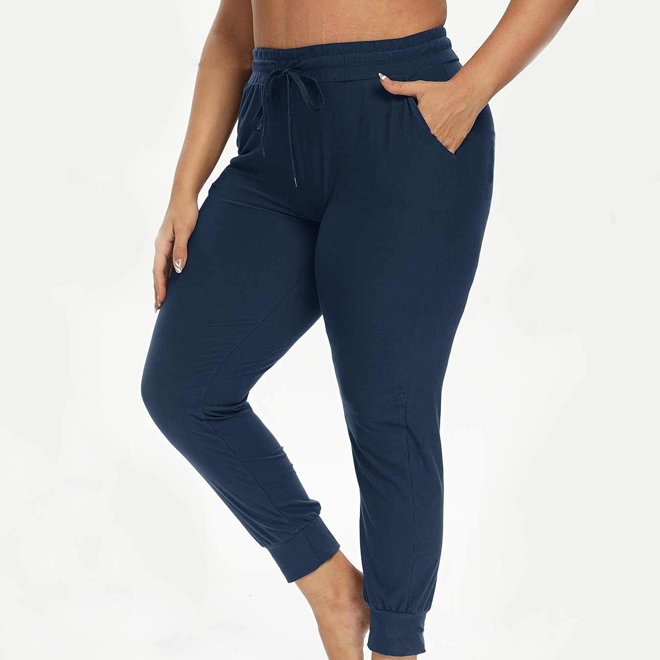 Plus Size Women's Elastic Drawstring Running Pants With Pockets