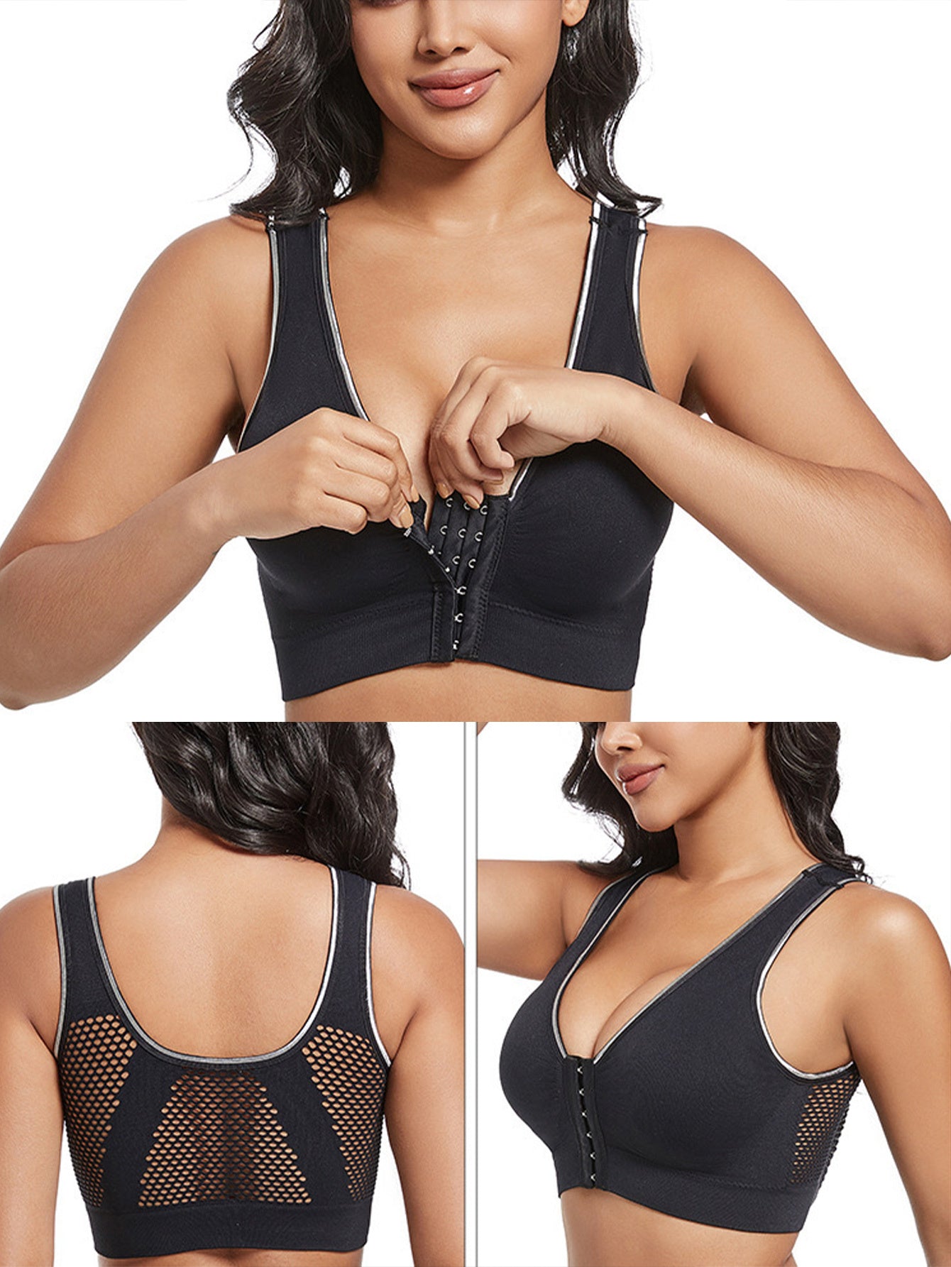 Women's Sports Bras 3-Pack Breathable Mesh Low Support Gym Yoga Crop Tops