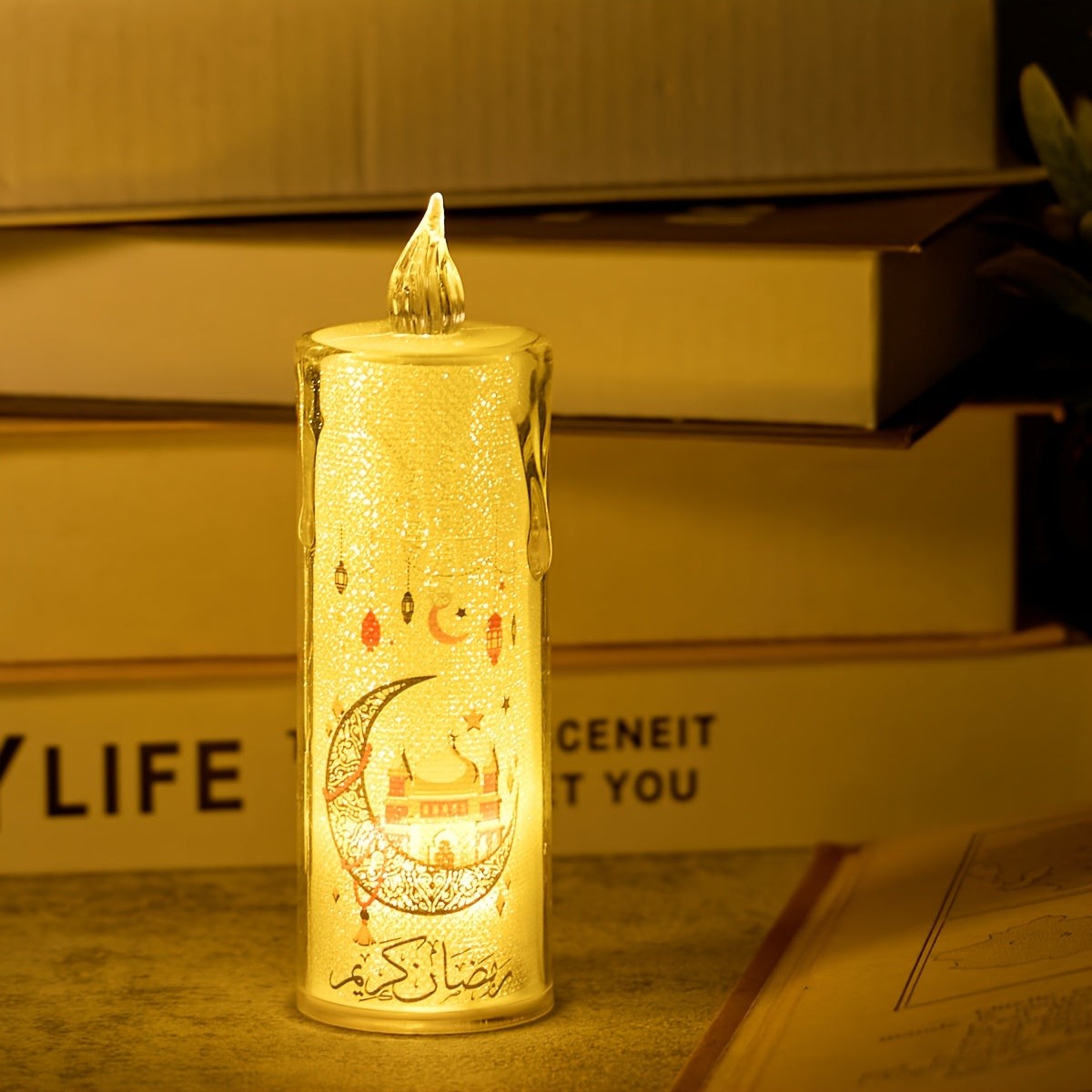 4 ta LED Ramazon sham yoritgichlari batareyalar bilan ishlaydi, Eid va bayram tadbirlari uchun mukammal.