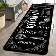 Black Kitchen Floor Mat Non-Slip Washable with Cooking and Dining Themes for Doorways Laundry Bathroom
