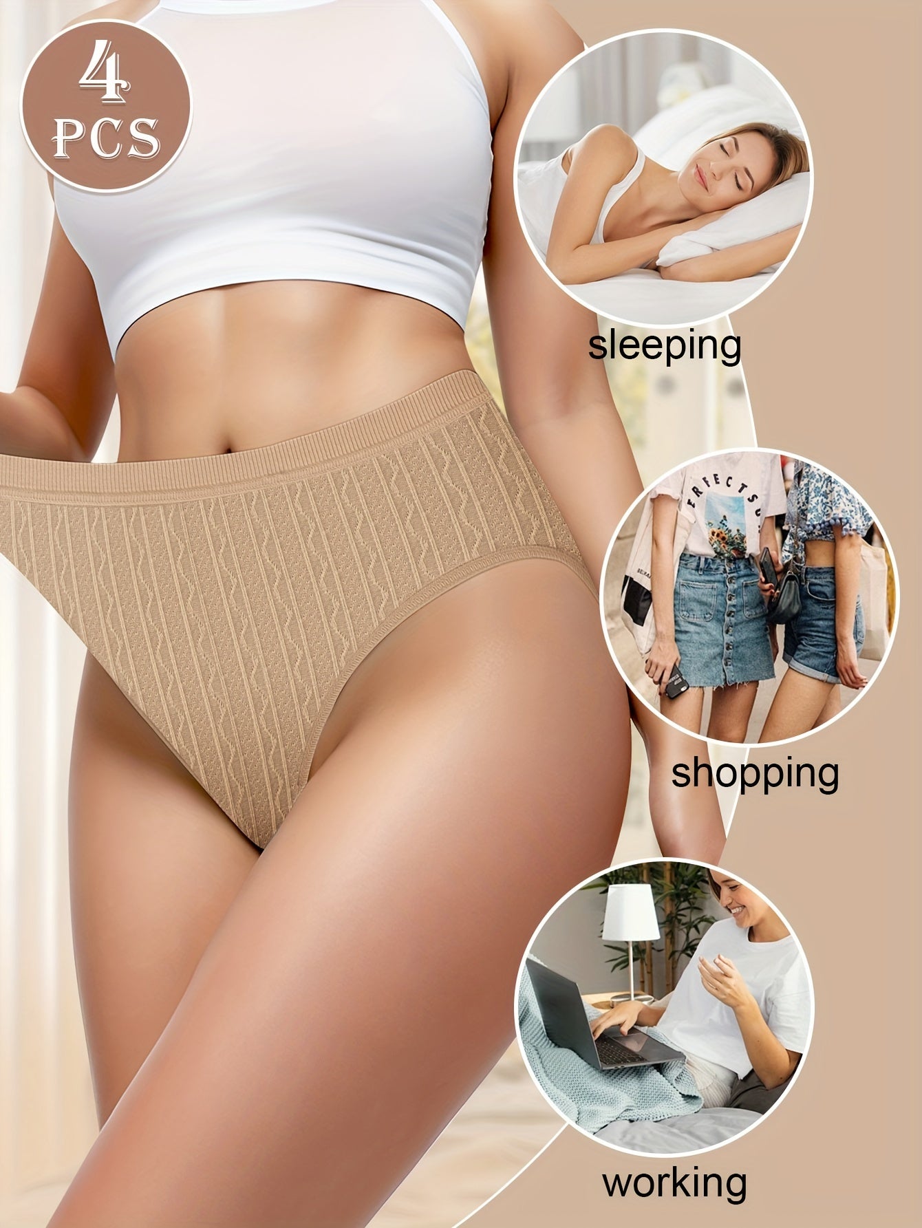 Pack de 4 braguitas de talla grande con estampado floral y cintura baja de mezcla de poliéster elástico