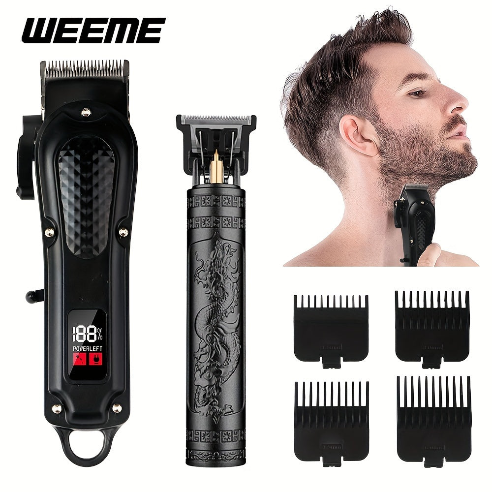 Set de cortapelos eléctricos negros con pantalla LCD, carga por USB y batería de litio recargable
