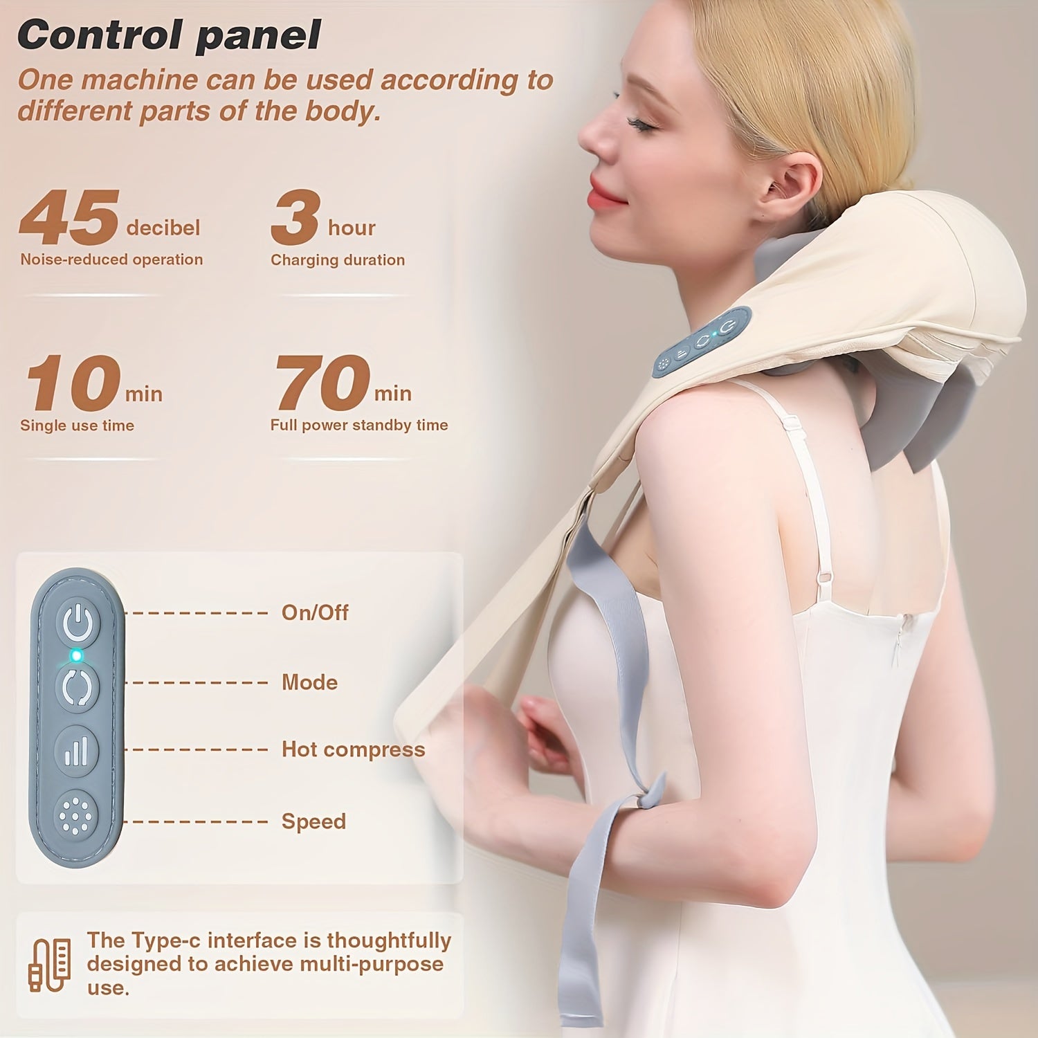 Neck and Shoulder Massager with Heat Rechargeable USB Leather Pain Relief Gift