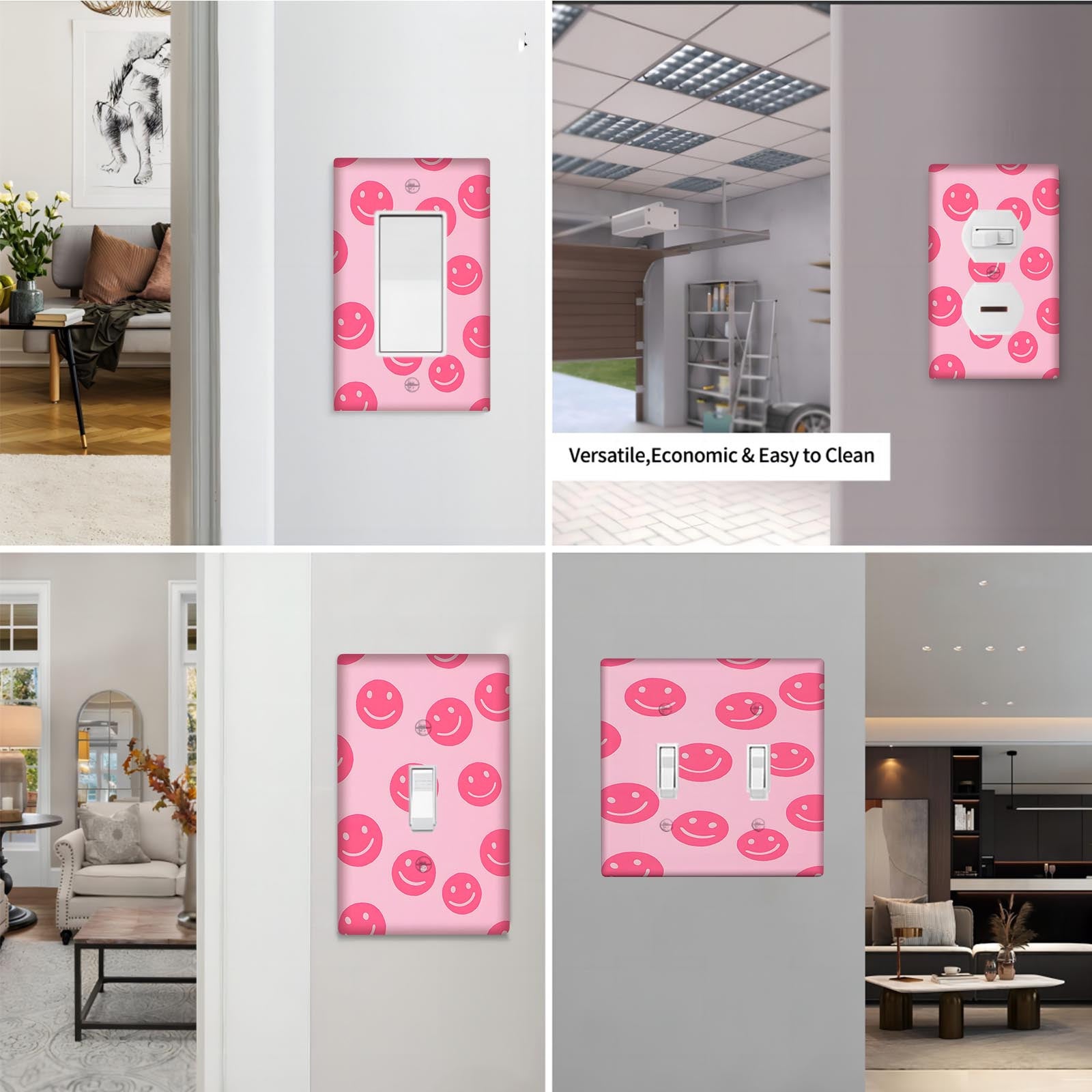 Pink Smile Face Wall Plate Cover Decorative Light Switch Outlet Panel for Bedroom or Kitchen