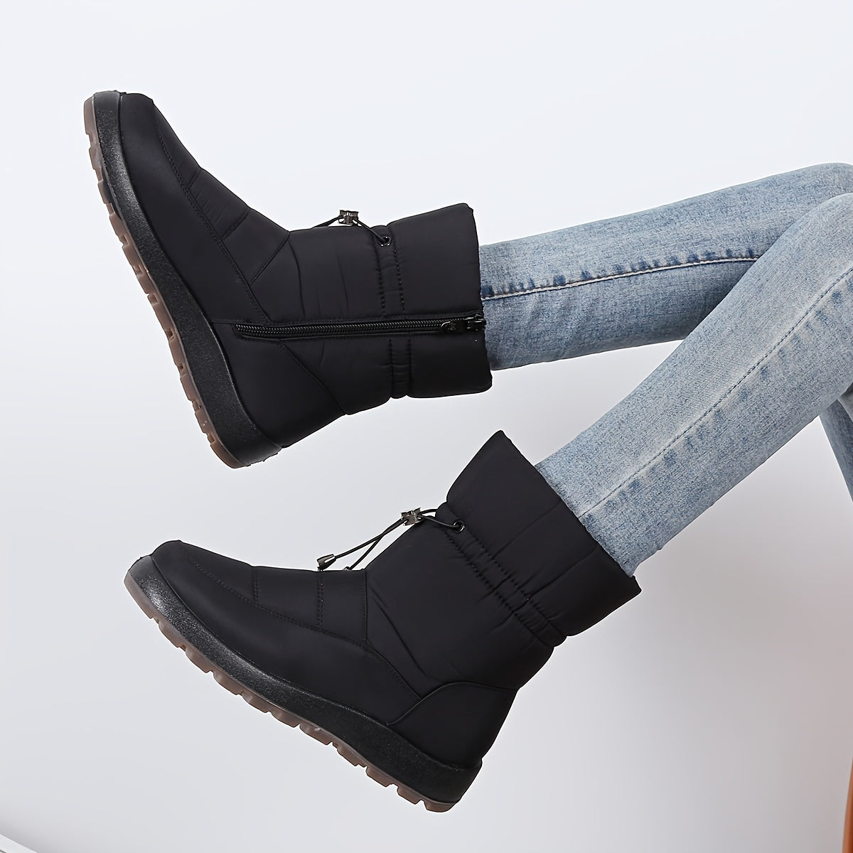 Women's Winter Ankle Boots with Slip-Resistant Sole, Zipper, Round Toe