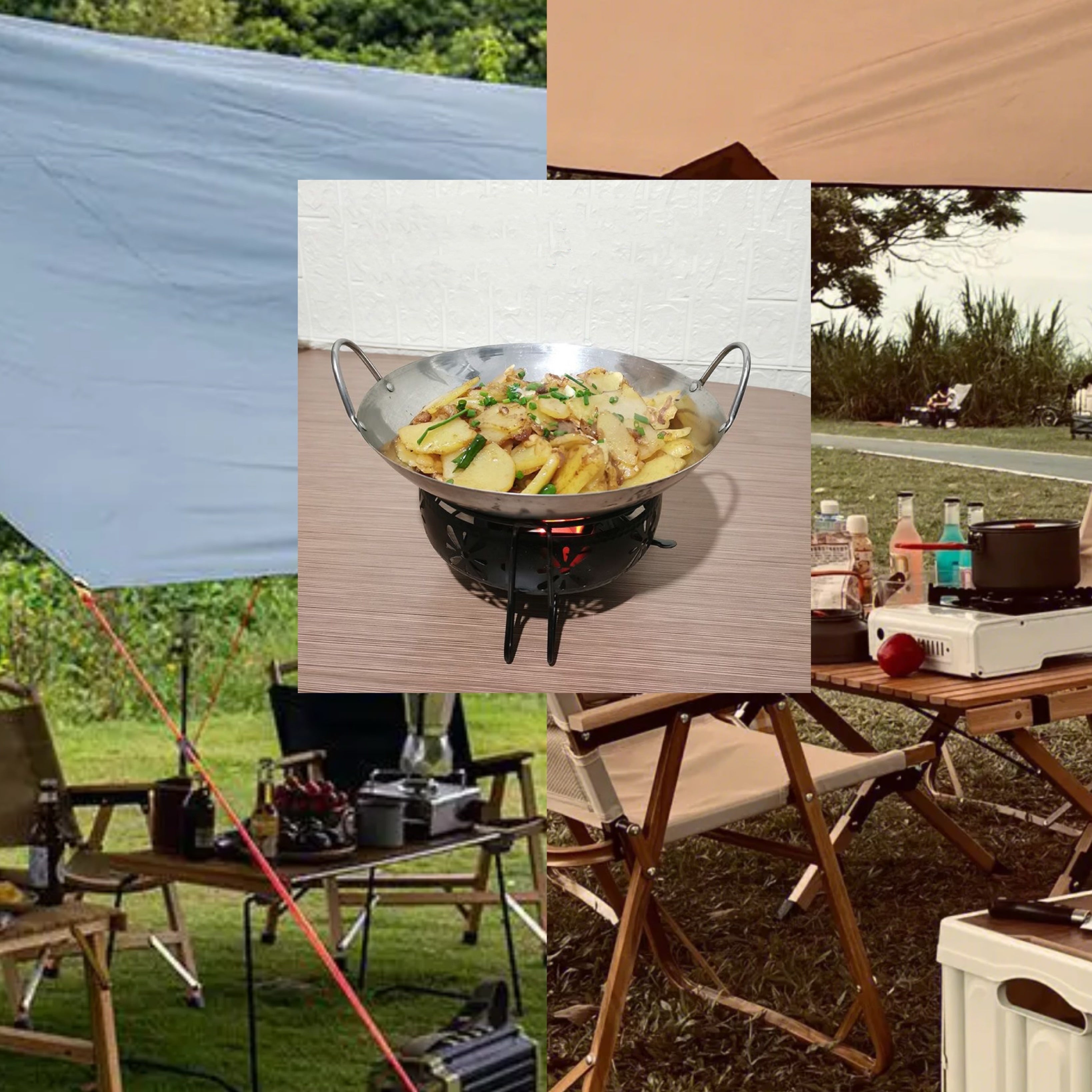 Stainless Steel Wok with Dual Handles Round Bottom for Seafood Soup Camping