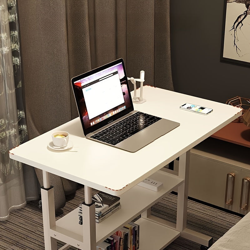 Folding Mobile Desk with Adjustable Height and Storage for Home Office or Study