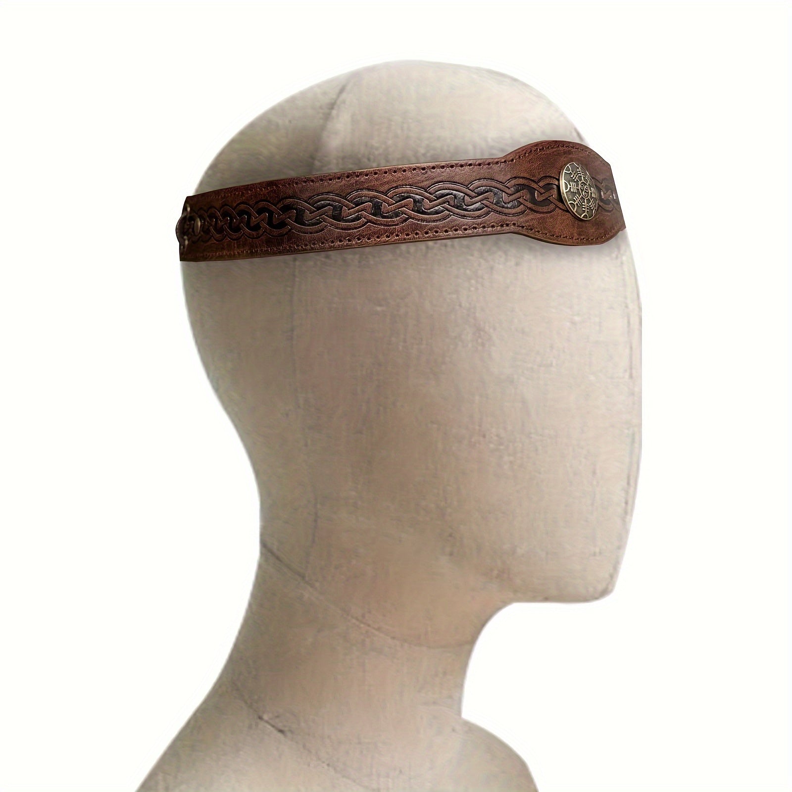 Faux Leather Headband with Embossed Design Adjustable Medieval Renaissance Cosplay Accessory