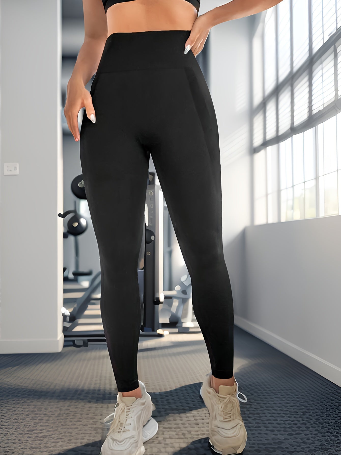 Plus Size Women's High Rise Stretch Fitness Leggings Spring Autumn Black