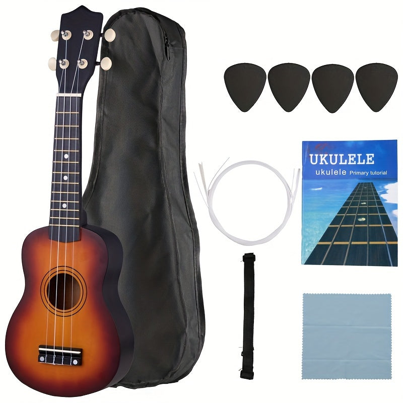 Ukulele soprano de 21 pulgadas Sunburst para principiantes con cuerpo de tilo
