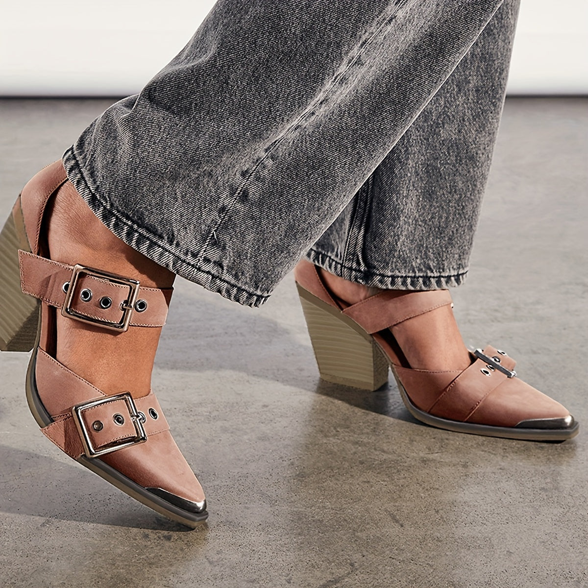 Women’s Leather High Heels with Pointed Toe and Adjustable Buckle