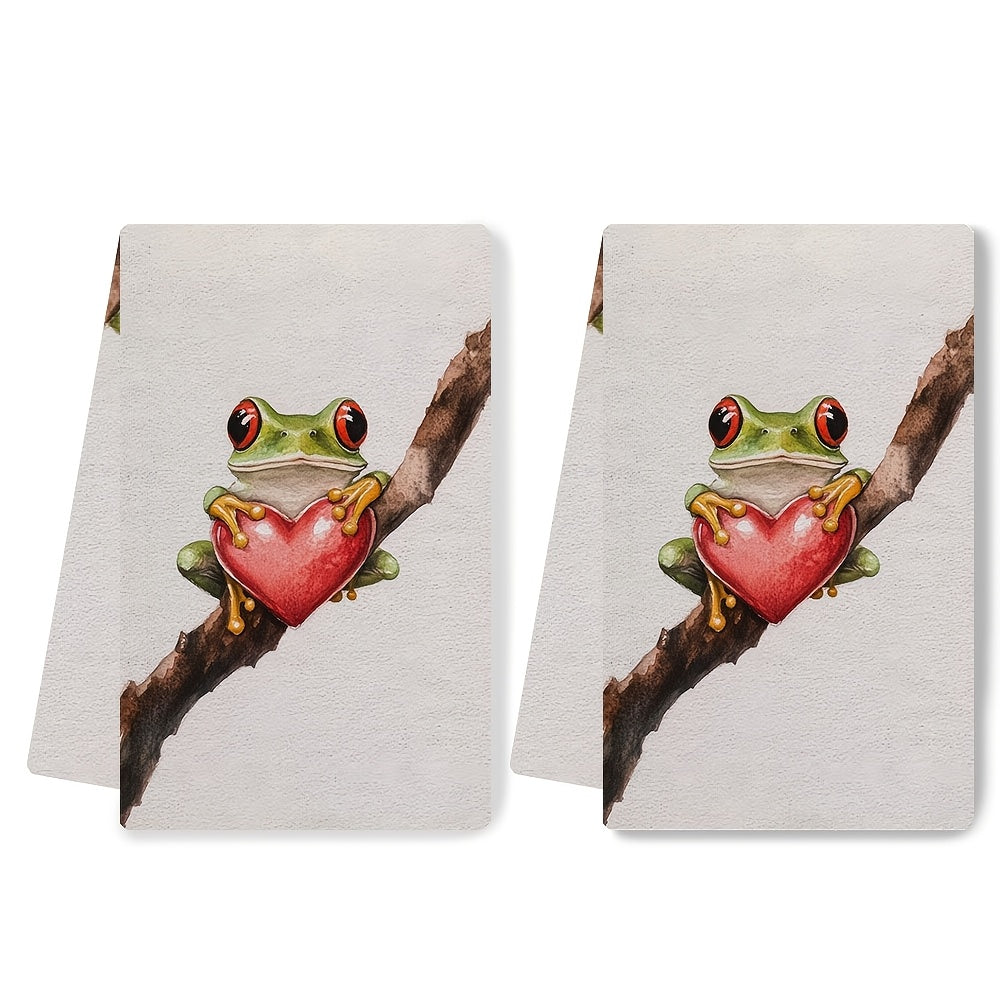 Valentine's Frog Kitchen Towels Set of 2 Ultra Soft Absorbent Dish Hand Towels