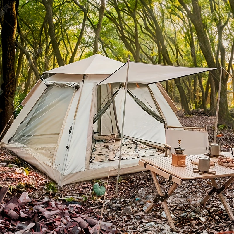 6-Person Family Camping Tent with Automatic Setup Ventilated Sunshade All-Season Polyester