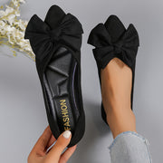 Zapatos planos de color sólido para todas las estaciones de mujer con lazo, suela de goma, cómodos, de tela