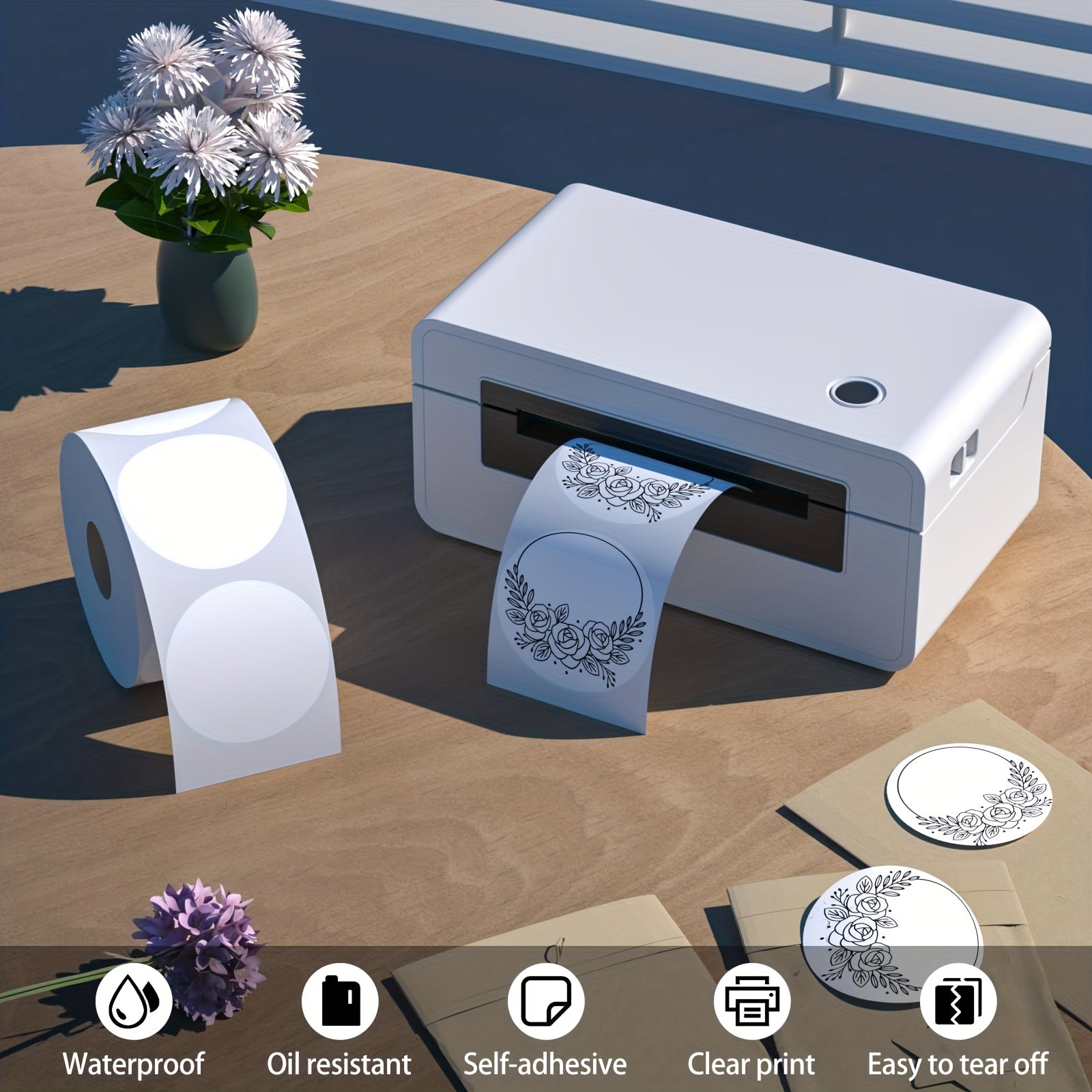 750 White Circular Thermal Labels 5.08cm Self-Adhesive for DIY Logos and Labeling