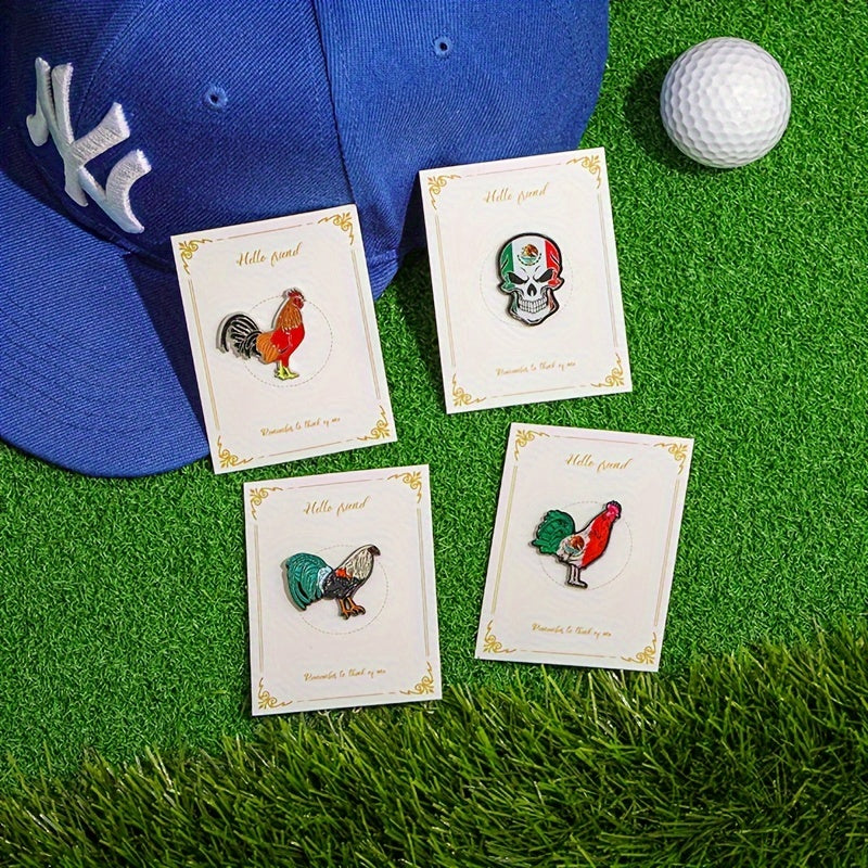 Metal Baseball Cap Pin Set with Mexican Eagle Skull and Chicken Patterns for Hat Decoration