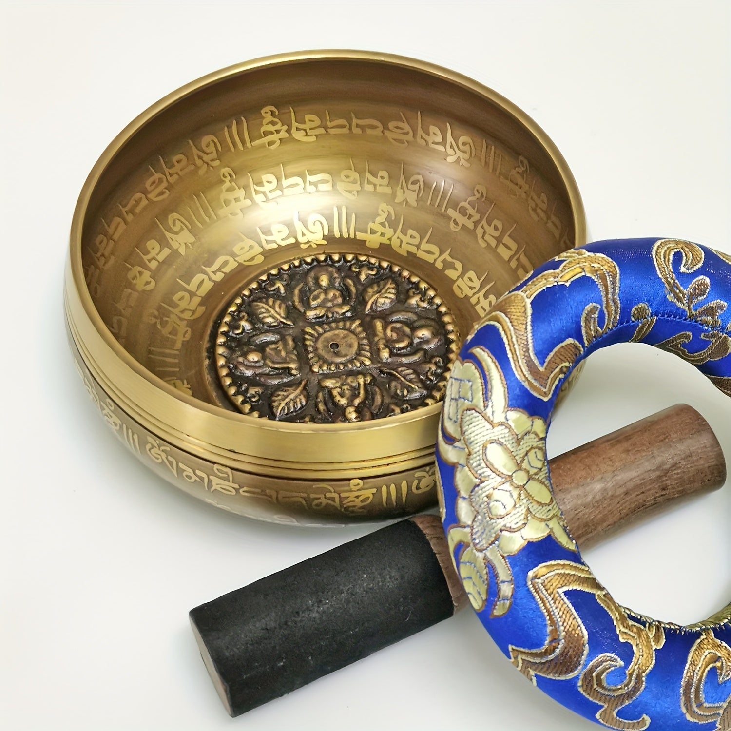 Cuenco de metal de bronce para canto de 12cm para yoga y meditación con mazo de cuero, sin funda