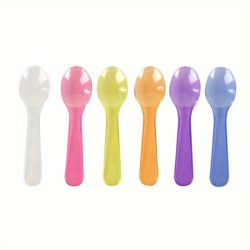 50 Colorful Disposable Plastic Mini Dessert Spoons Individually Wrapped for Ice Cream Yogurt