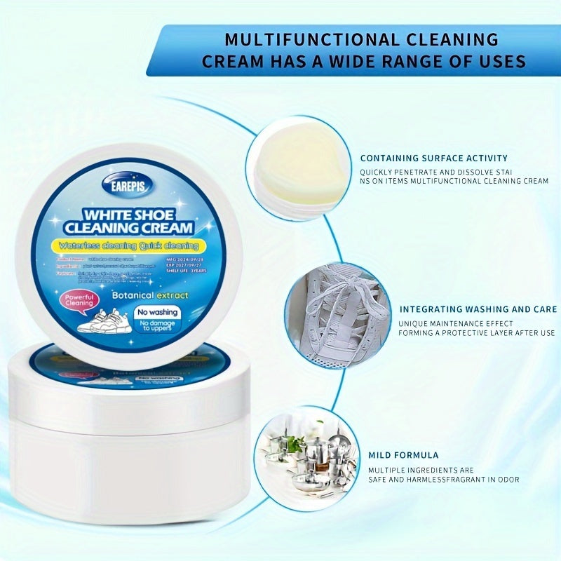 Tez Ta'sirli Oq Poyabzal Kreml - Dog'larni olib tashlaydi va oq rangni tiklaydi, Krossovkalar, Kanvas va Sun'iy Materiallar uchun ideal - Qo'shimcha Tozalash Gubkasi bilan qulay yuvishsiz formula