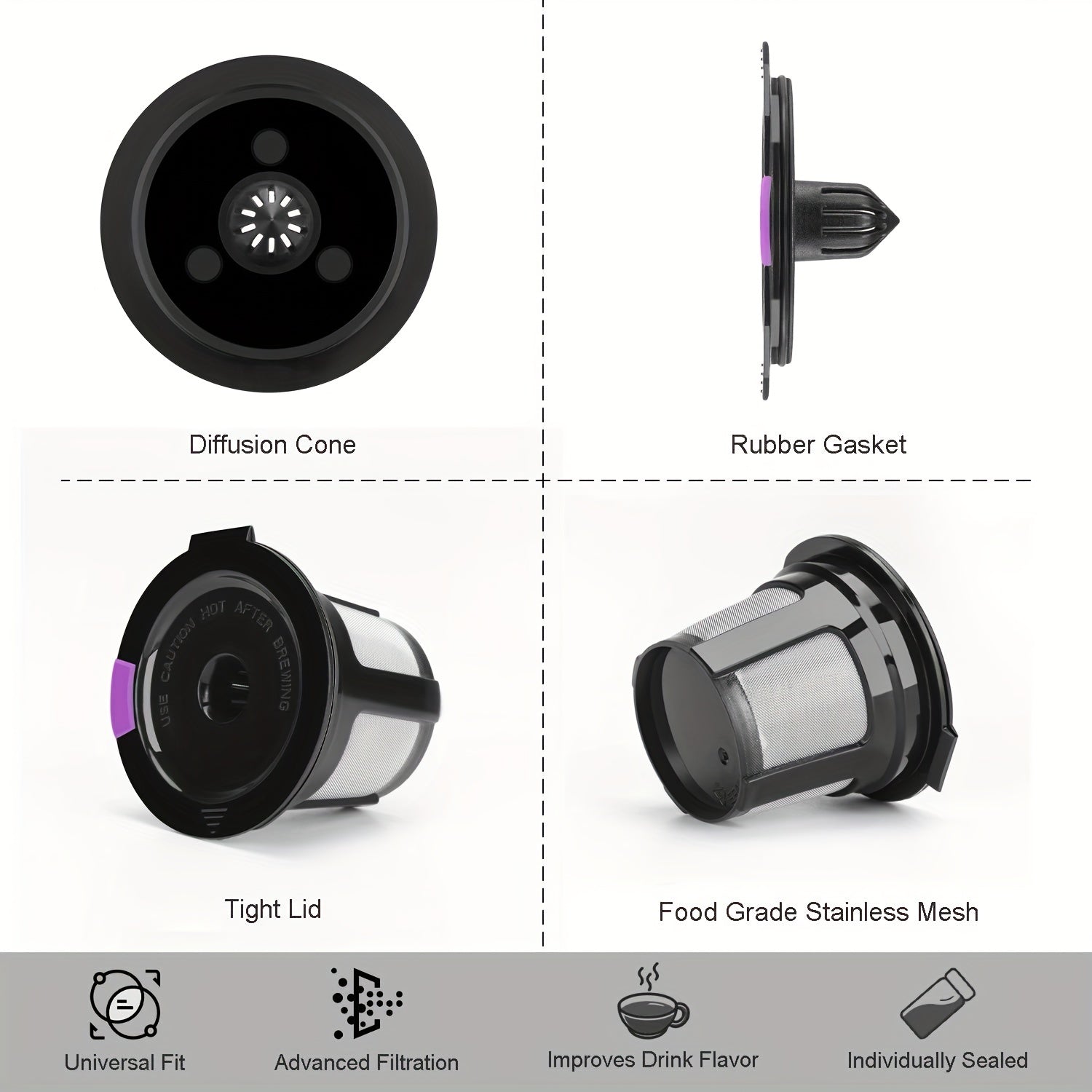Keurig uchun qayta to'ldiriladigan qayta ishlatiladigan K Kupalari, Keurig 2.0 va 1.0 bilan mos, BPA-siz