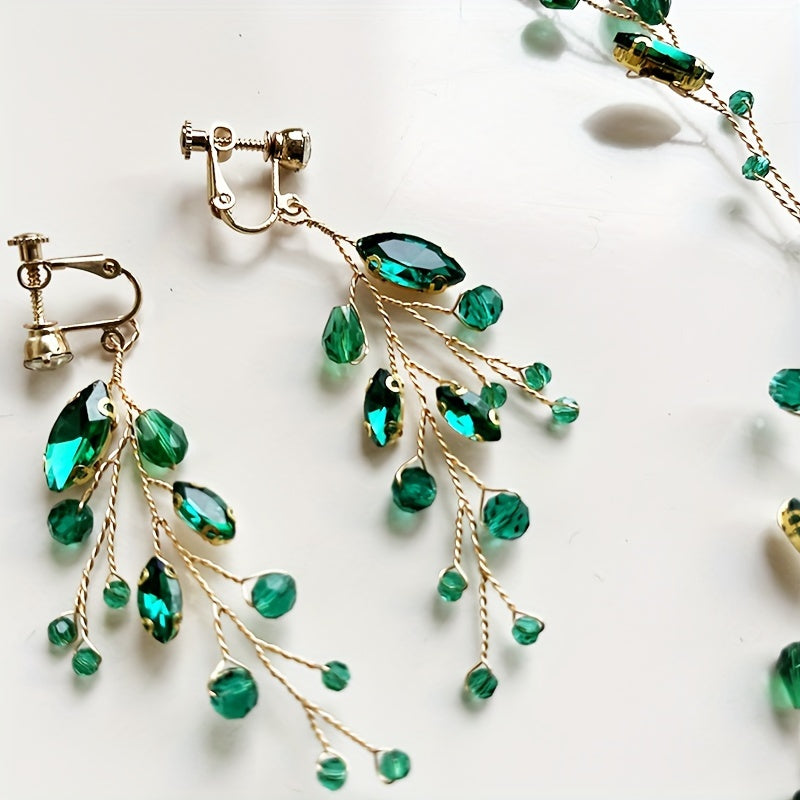 Green Vine-Inspired Crystal Hairbands for Women Hair Accessories