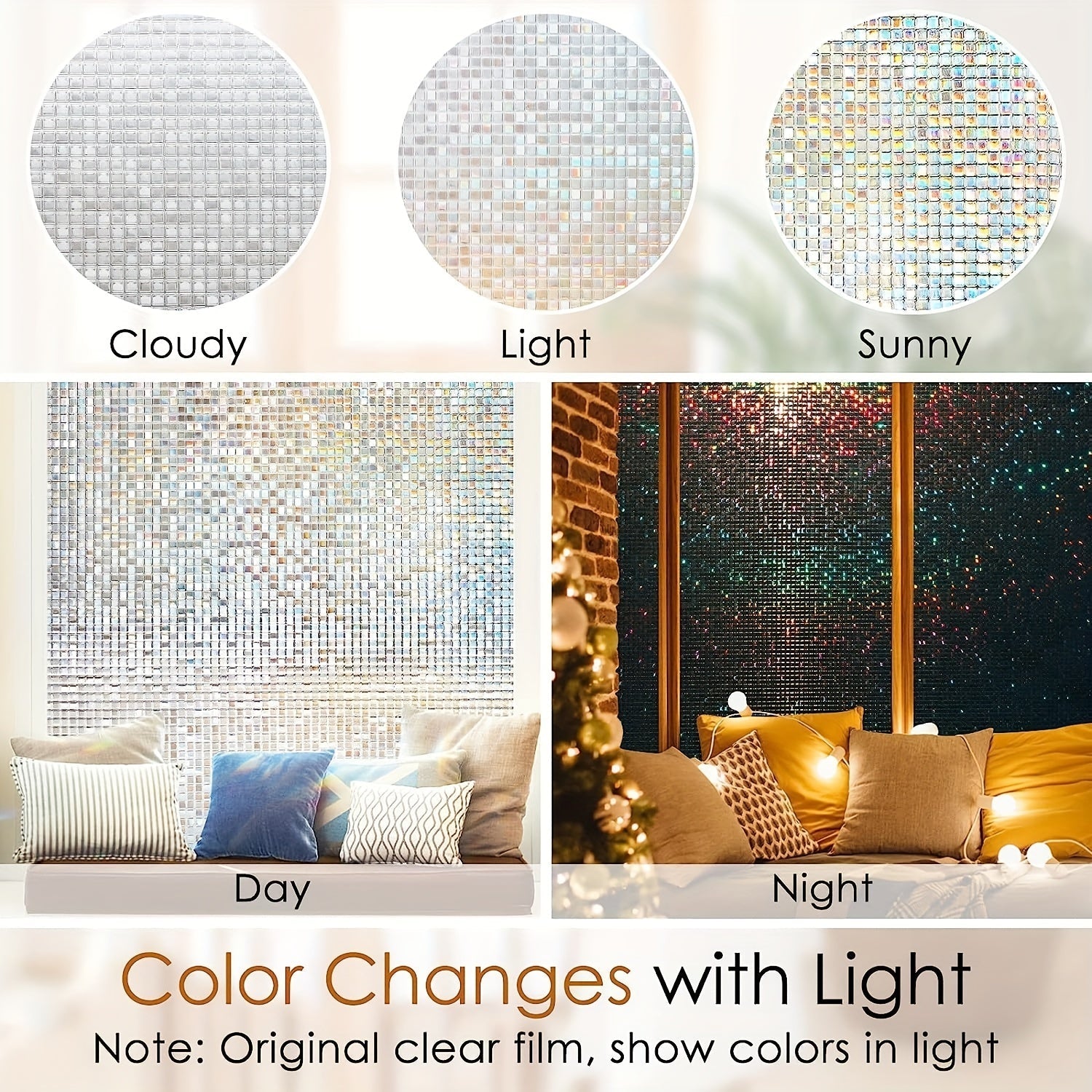Frosted Retro Mosaic Grid Privacy Glass Film Heat Insulation Sun Protection