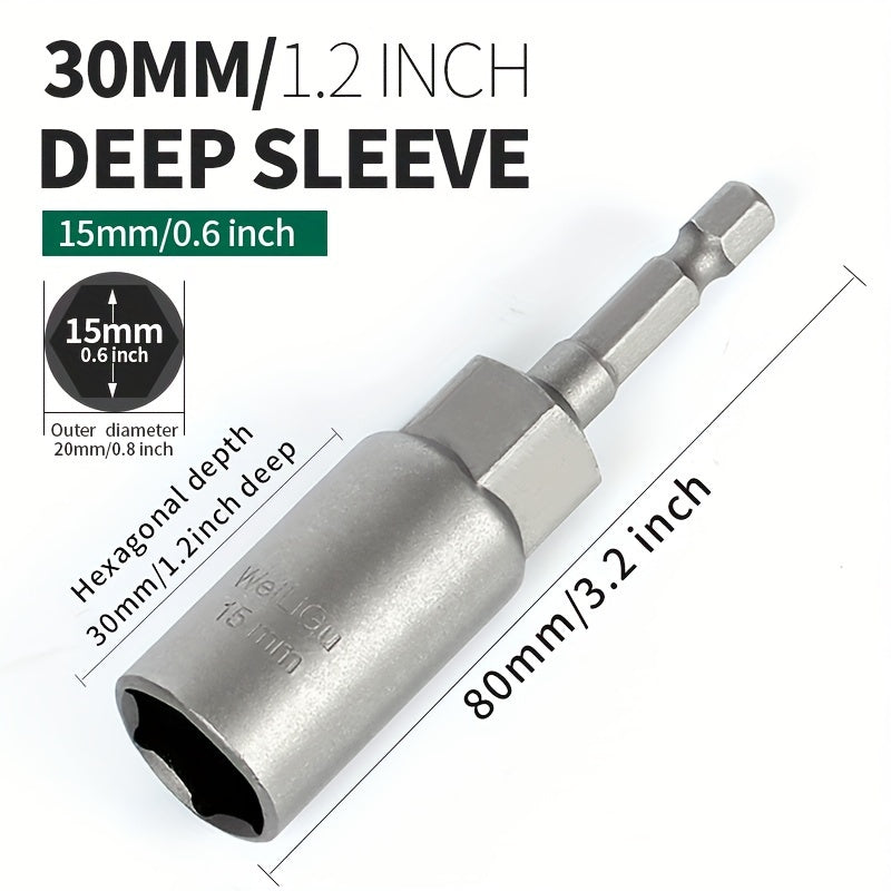 Juego de llaves de vaso profundo de 30mm, acero de vanadio cromado, llave hexagonal extendida, no magnética