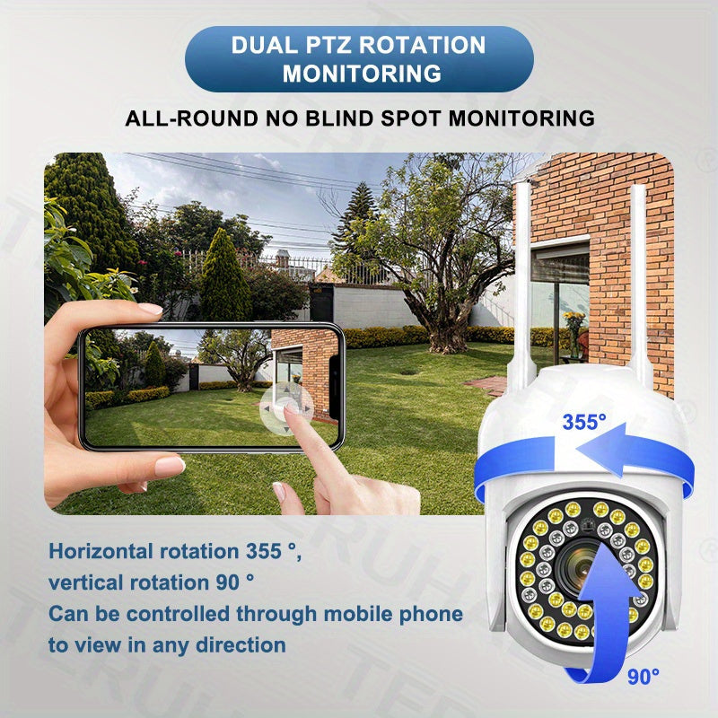 Outdoor WiFi Security Camera with 360° Panoramic View Night Vision Human Detection Two-Way Audio