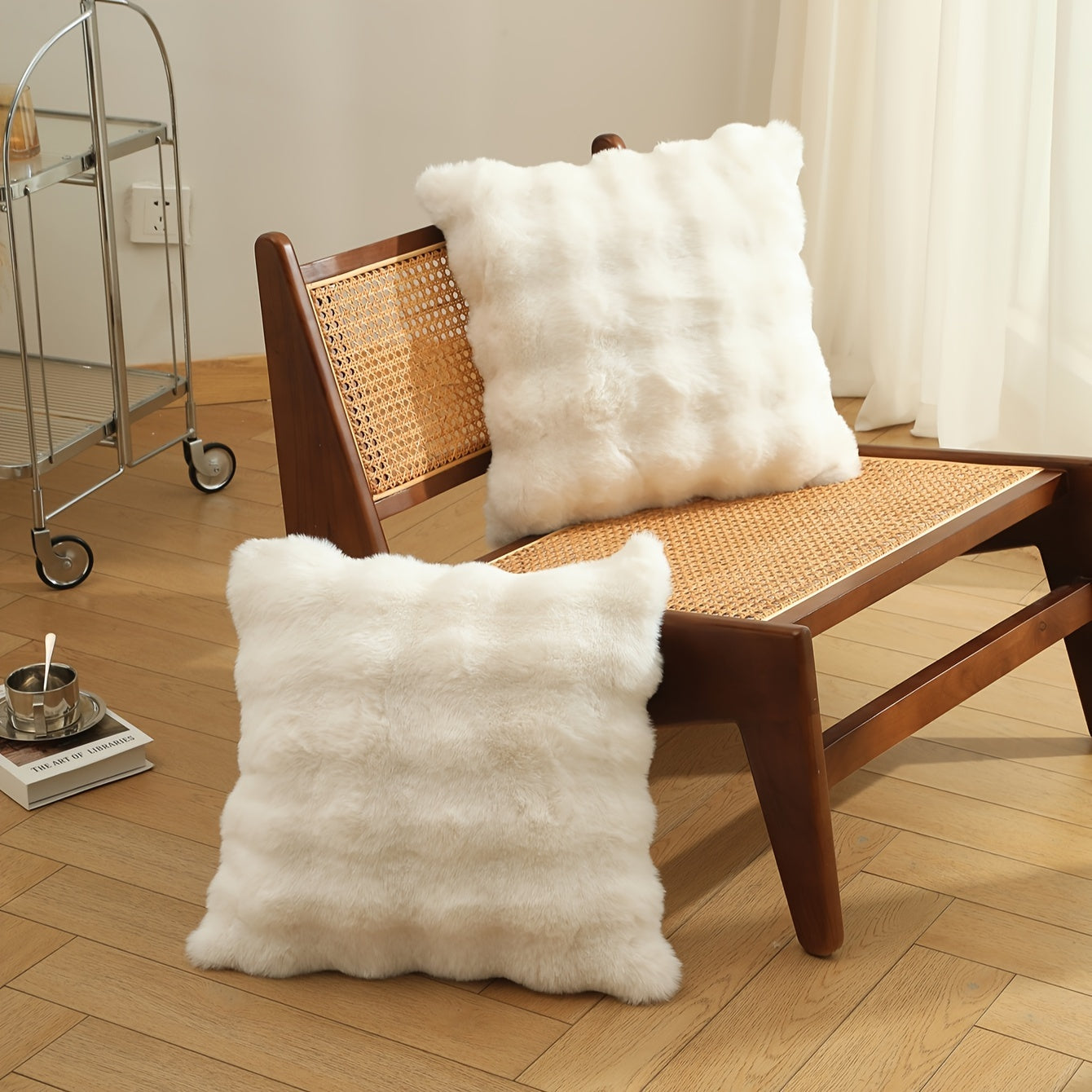 Two-Tone Rabbit Fur Plush Pillow Cover Zippered Sofa Cushion Case for Living Room