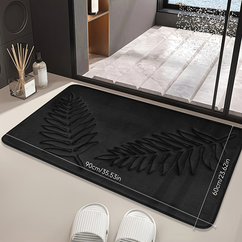 Non-Slip Leaf Pattern Bathroom Mat Absorbent Quick-Dry Polyester Rug