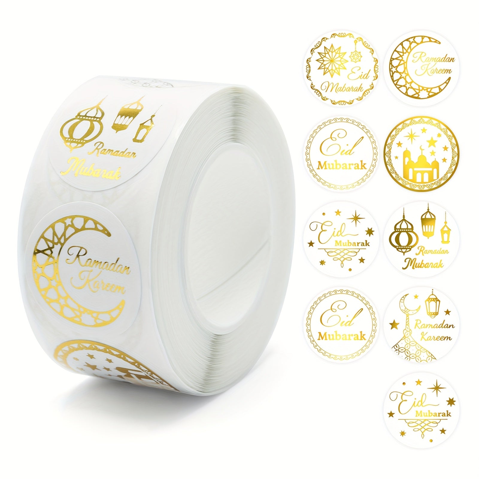 500 dona oltin Eid Ramazon stikerlari, hunarmandchilik, sovgʻa o‘ramlari, partiyaga dekor uchun