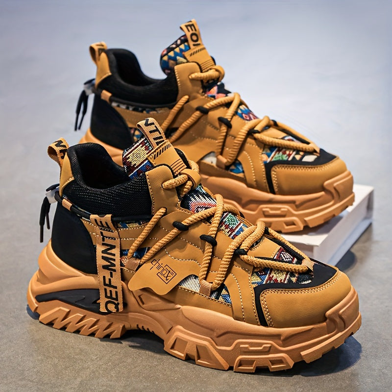 Men's Beige Chunky Sneakers for Autumn Winter Running Hiking Casual