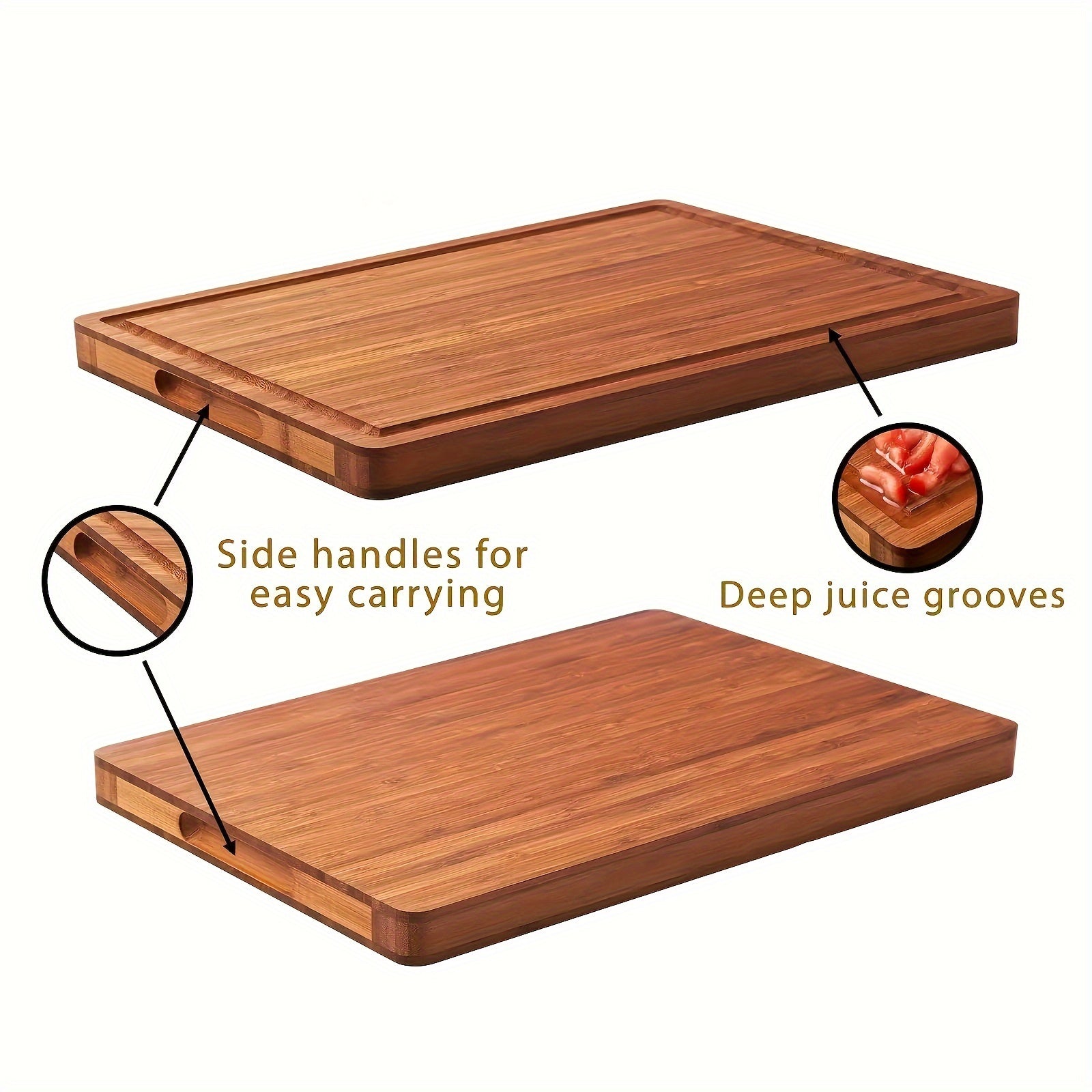 Bamboo Charcuterie Board with Handles and Juice Grooves for Serving Meats and Cheeses