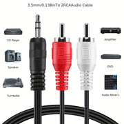 3.5mm to 2RCA Audio Cable 50ft Stereo Y Adapter for Smartphones Tablets Speakers HDTV