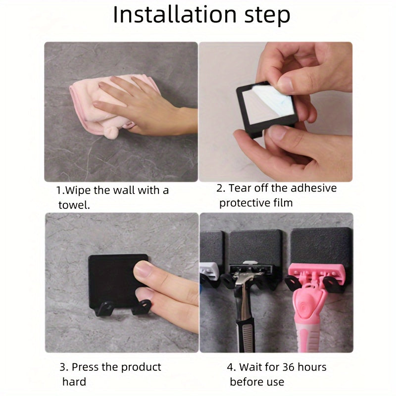 Bathroom Organization Set 3-Piece Self-Adhesive Razor Holder Towel Hooks No Drilling