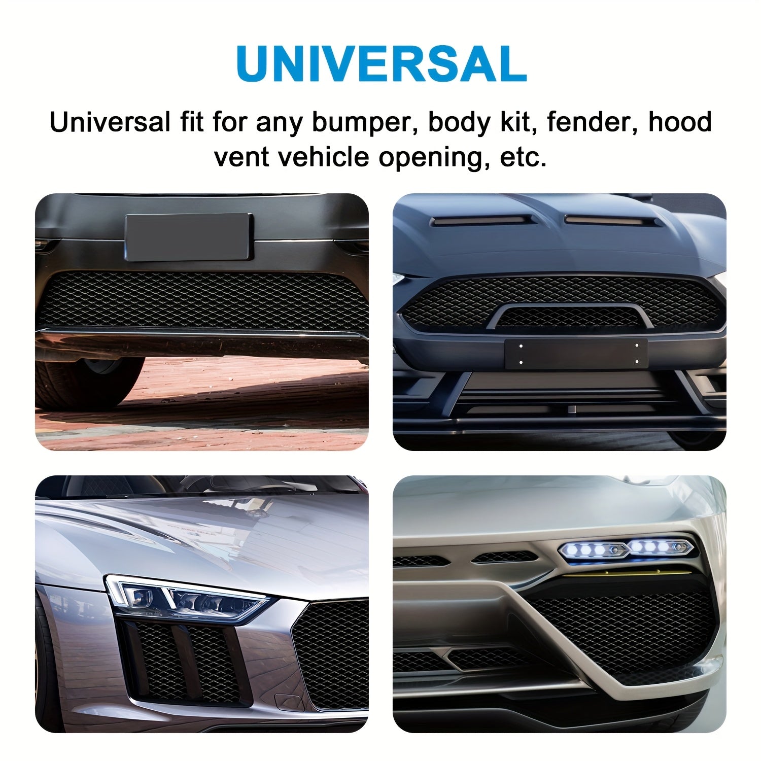 Universal Aluminum Alloy Car Grille Mesh Black Rhombic 101.6cm x 33.02cm