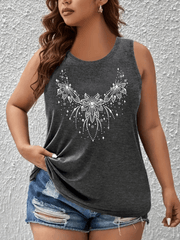 Plus Size Women's Off-Shoulder Vest Top Geometric Print Sleeveless Shirt Summer Breathable Stretch