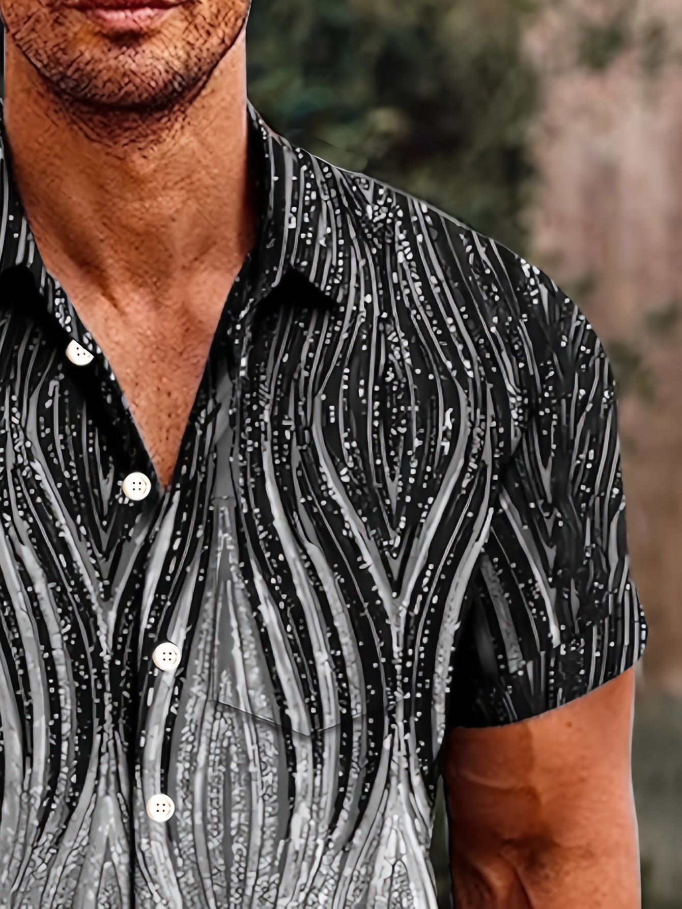 Men's Summer Vintage Ombre Gradient Print Woven Short Sleeve Shirt