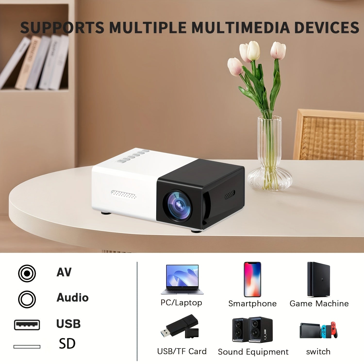2025 High-Definition Mini Projector for Camera Android Windows Laptops with Remote Control