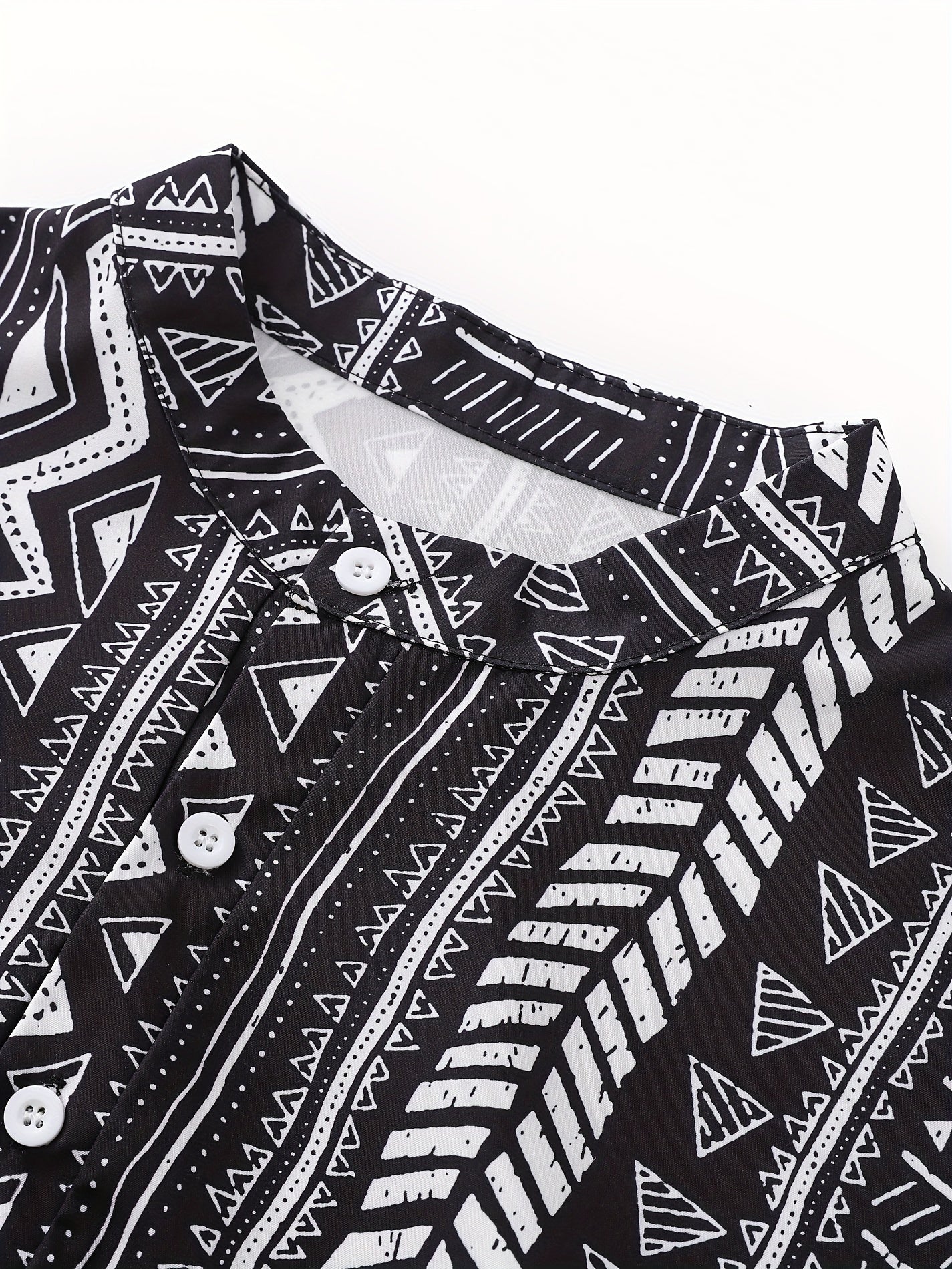 Men's Casual Cotton Blend All Over Print Patterned Shirt with Crew Neck