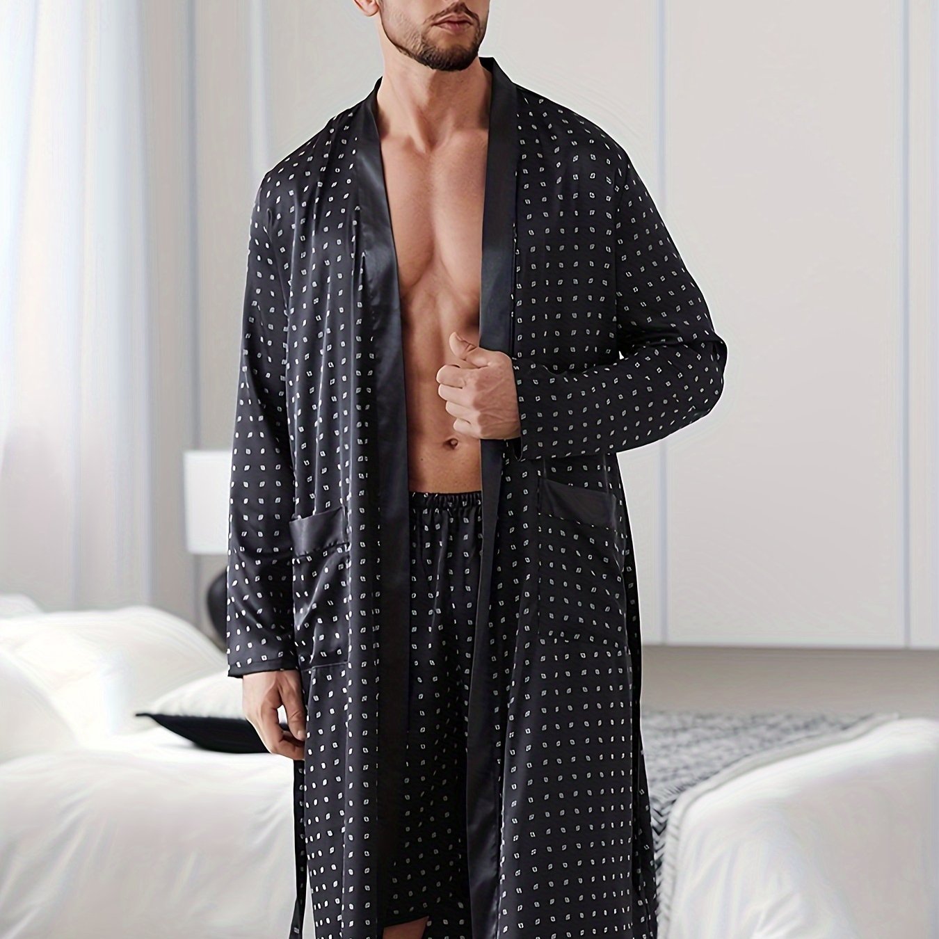 Men's Pajama Set V-Neck Loose Woven Polyester Casual All Season