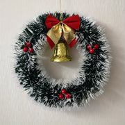 20/30cm Christmas Garland Dark Green White Edge Bells Red Fruit Bow