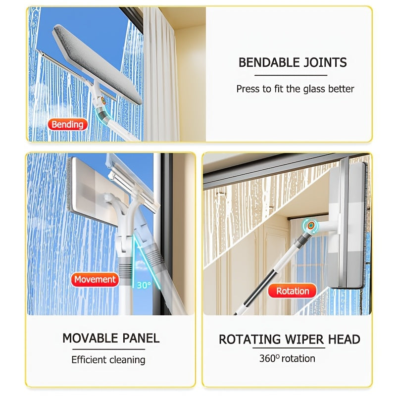 2-in-1 Extendable Window Squeegee with Scraper Stainless Steel Plastic