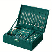 Large Capacity Double Layer Jewelry Storage Box with Lock for Necklaces Watches Earrings