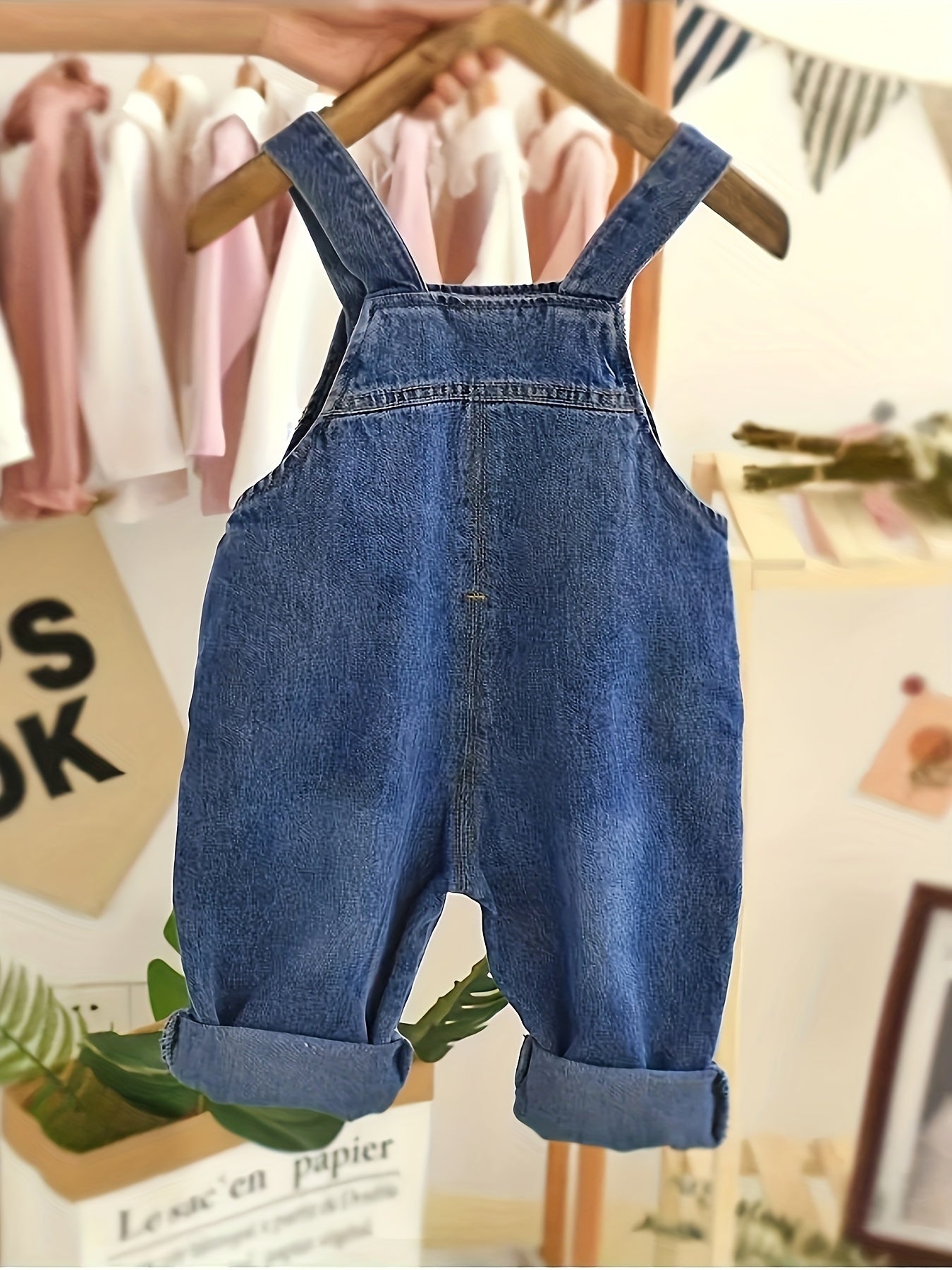 Baby Girl Denim Jumpsuit for Infants and Toddlers with Pockets and Ripped Details