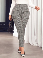 Plus Size Houndstooth Leggings High Waist Stretchy Non-See-Through All Seasons